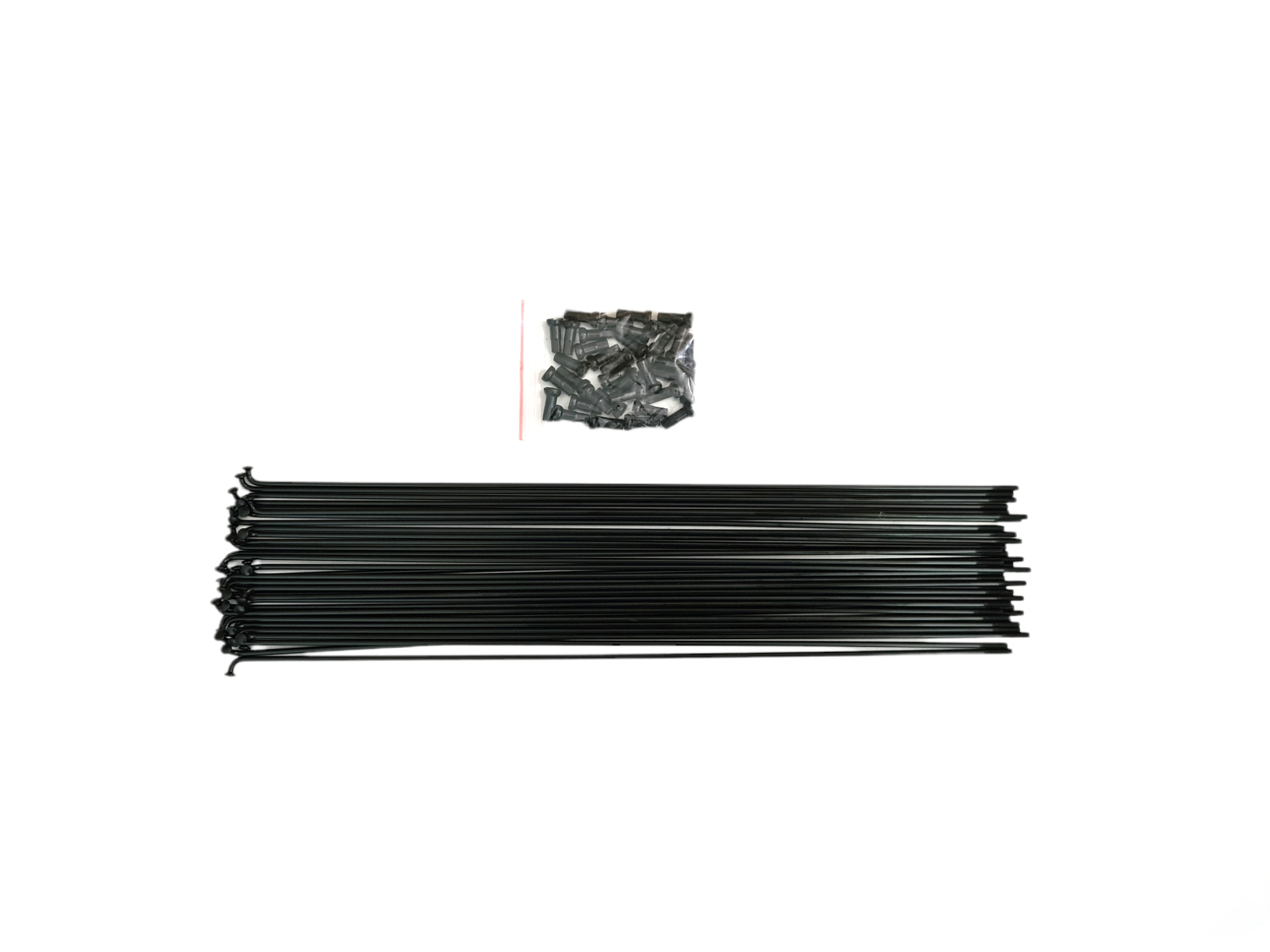 RAYOS NEGROS CON NIPLES NEGROS DIAMETRO 2 MM LARGO A ELECCION X36 (CONSULTAR MEDIDAS)